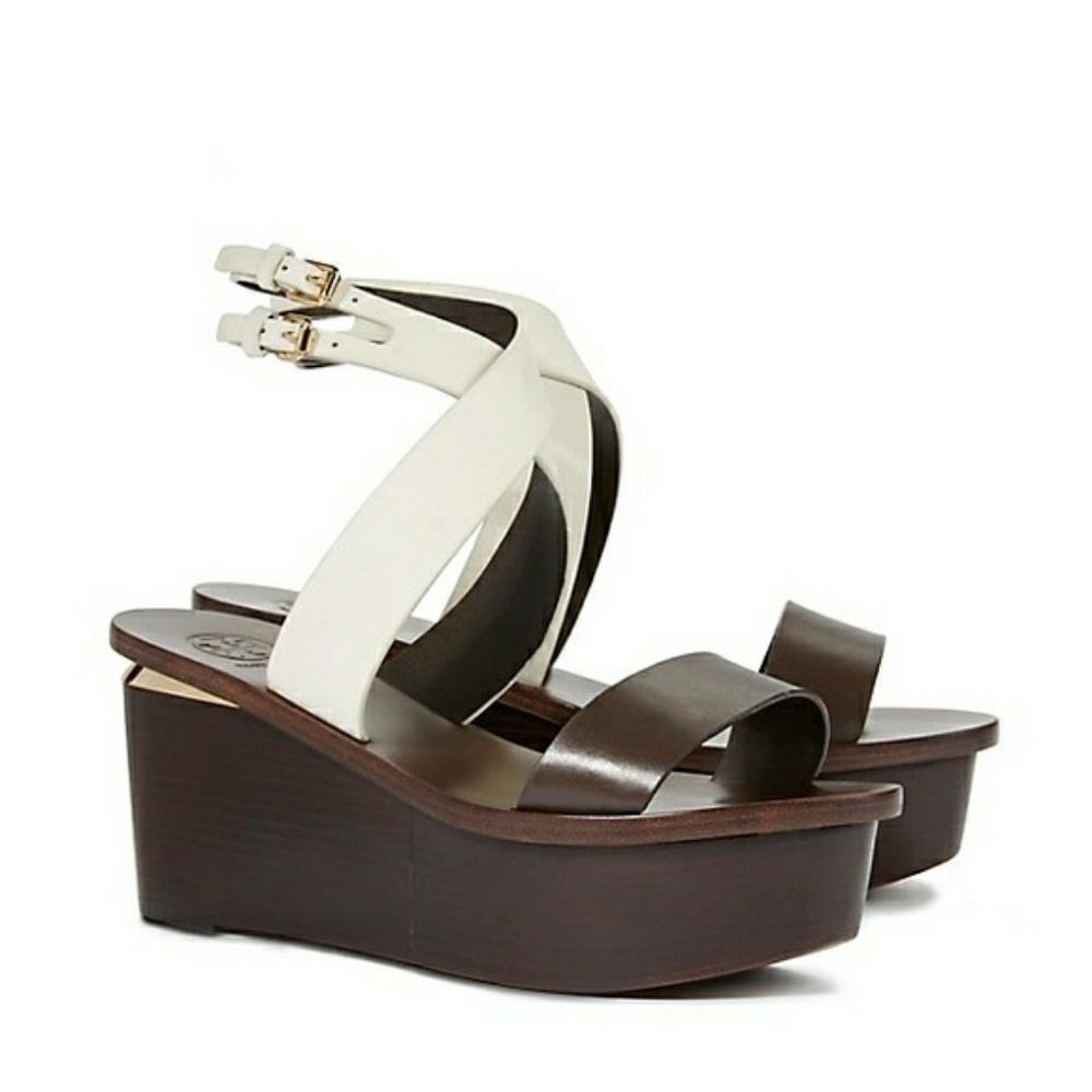 Tory  Burch Mino Coconut & Brown Wedge Sandal
